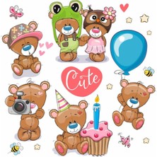 Kt Decoration Peluş Ayıcıklar Baby Shower Çocuk Odası Duvar Çıkartmaları