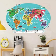 Kt Decoration Hayvan ve Şehirler Dünya Haritası Duvar Stickerı