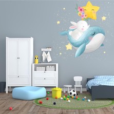 Kt Decoration Sevimli Balina-Bunny-Yıldızlar ve Puantiyeler Çocuk Odası Duvar Sticker