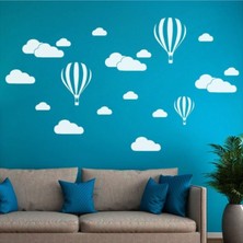 Kt Decoration Mavi-Beyaz Bulutlu Balonlu Çocuk Odası Dekoru Sticker Seti