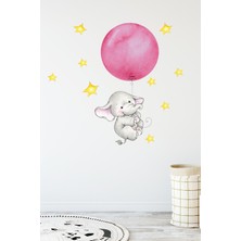Kt Decoration Pembe Balonlu Sevimli Fil Duvar Sticker Seti