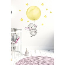 Kt Decoration Sarı Balonlu Sevimli Fil Duvar Sticker Seti