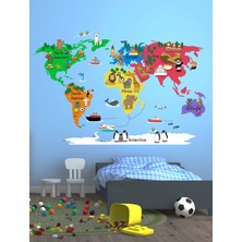 Kt Decoration Hayvanlar Temalı Renkli Dünya Haritası