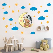 Kt Decoration Uyuyan Tedybear Mavi Bulutlar ve Gold Yıldızlar Xxl Çocuk Odası Duvar Sticker