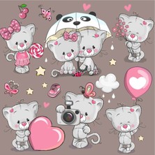 Kt Decoration Sevimli Kediler Baby Shower Çocuk Odası Duvar Sticker Seti