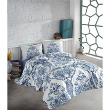 Cotton Box Egina Mavi Çift Kişilik Yastık Kılıfı ve Pike