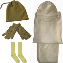 Baggor 3'lüvTermal İçlik Takımı Polar Bere Boyunluk Polar Eldiven Kışlık Çorap Askeri Malzeme Seti