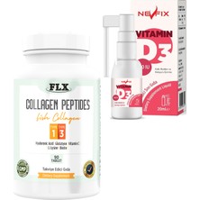 FLX Kollajen Tip 1-3 Fish Collagen 90 Tablet & Vitamin D3 400'lü 20 ml