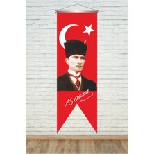 ZC Bayrak Kemal Atatürk Imzali Türk Bayrağı Saten Kırlangıç Flama