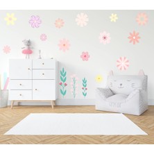 Msticker Sevimli Soft, Pastel Çiçekler Çocuk Bebek Odası Duvar Cam Sticker Seti-16 Parça