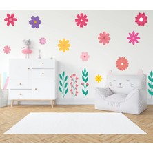 Msticker Sevimli Çiçekler Çocuk Bebek Odası Duvar Cam Sticker Seti-16 Parça