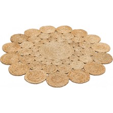 SOLO JÜT  CA 111 NATURAL YUVARLAK 120*120 CM  Jüt Halı El Dokuma  Iplik Örgü Hasır Halı Vintage Jüt Kilim