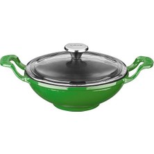 Lava Döküm Metal Kulplu Cam Kapaklı Wok Tava 16 cm Yeşil