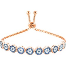 Enes Store Rose Nazar Boncuklu Asansör Kilitli Kadın Gümüş Bileklik