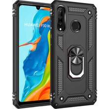 CaseArt Huawei P30 Lite Kapak Military Yüzüklü Stantlı Panzer Tank Kılıf - Siyah