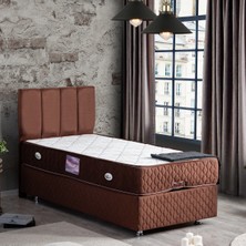 Setay Tetra Tek Kişilik Baza Başlık Delüx Yaylı Yatak Seti - Koyu Kahve