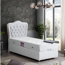 Setay Camelli Tek Kişilik Baza Başlık Delüx Yaylı Yatak Seti - Beyaz