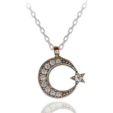 Beyaz Taşlı Minik Ay Yıldız Gümüş Kolye