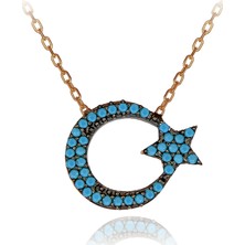 Turkuaz Taşlı Ay Yıldız Gümüş Kolye