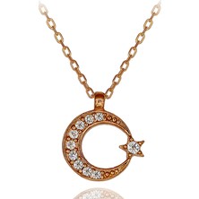 Beyaz Taşlı Minik Ay Yıldız Gümüş Kolye