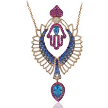 Opal Taşlı Kanatlı Fatma Eli Gümüş Kolye