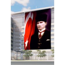 ZC Bayrak Atatürk Portre Raşel Kumaş Dijital Baskı Bayrak 150 x 225 cm