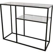 Evka Lumina Metal Dresuar Siyah Statik Ayak Şeffaf Cam Tabla