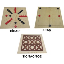 Ahtek 3 In 1 Ahşap Tic-Tac-Toe 3 Taş ve Bihar Akıl Zeka ve Strateji Oyunu