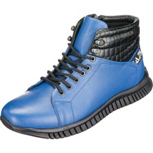 Costo Shoes BRK4414 Saks Mavisi  Büyük Numara Dana Derisi Rahat Geniş Kalıp Erkek Spor Ayakkabı