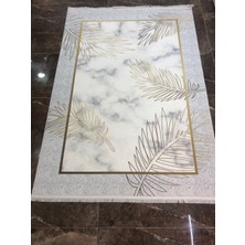 Ipekyün Modern Kaymaz Taban Yıkanabilir Gold Rengi Yaprak Desenli Halı