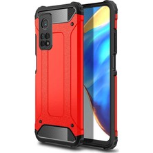 KZY Xiaomi Mi 10t Pro Kapak Çift Katmanlı Zırh Tank Kılıf Kırmızı
