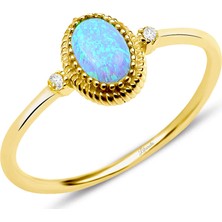 Lilarote Mavi Opal Taşlı Oval Trend Yüzük