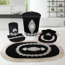 Bonny Home Exclusive 6'lı Fransız Dantelli Banyo Kirli Çamaşır Sepeti ve Banyo Paspası Seti