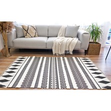 Rugs Modern Rustik Black White 4007 Iskandinav Boho Stil Siyah Beyaz Desenli Kilim