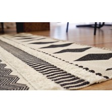 Rugs Modern Rustik Black White 4007 Iskandinav Boho Stil Siyah Beyaz Desenli Kilim