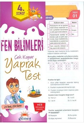 Güneş Yayın Dağıtım 4. Sınıf Fen Bilimleri Çek Kopar Yaprak Test Yeni