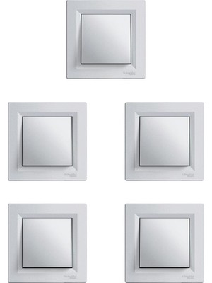 Schneider Electric Asfora Plus Tekli Anahtar Alüminyum Renk 5li Paket Çerçeve Dahil