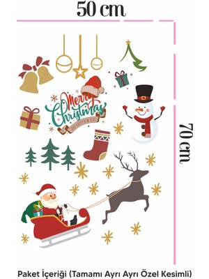 Msticker Yılbaşına Özel Kızakta Noel Baba Noel Süsleri Duvar Cam Sticker