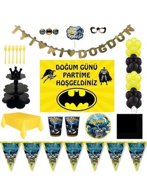Parti Furyası Batman Sarı Siyah  Lüks Doğum Günü Parti Malzemeleri Afişli Set 24 Kişilik