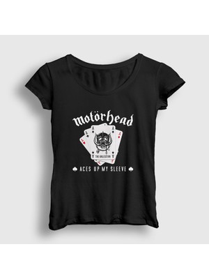 Presmono Kadın Siyah Aces Motörhead T-Shirt