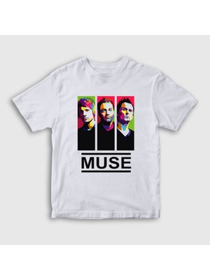 Presmono Unisex Çocuk Beyaz Band Muse T-Shirt