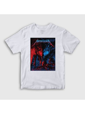 Presmono Unisex Çocuk Beyaz Wolf Metallica T-Shirt