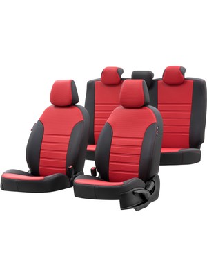 Otom Seat Leon 2006-2012 Özel Üretim Koltuk Kılıfı New York Design Kırmızı - Siyah