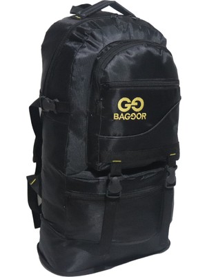 Baggor 65 Litre Körüklü Siyah Su Geçirmez Çok Gözlü Laptop Bölmeli Kampçı-Seyahat-Dağcı Sırt Çantası