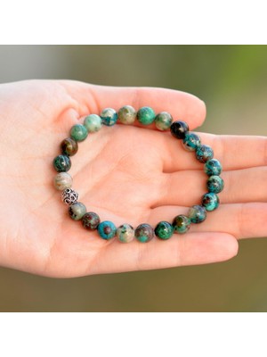 Taş Sandığı Krizokol Taşı Bileklik - 8 mm / Gümüş Aparat