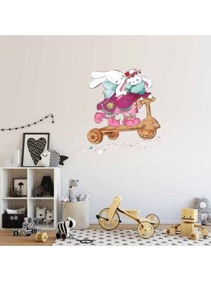 Kt Grup Aşık Tavşanların Ilkel Yolculuğu Pastel Renkler Çocuk Odası Duvar Sticker
