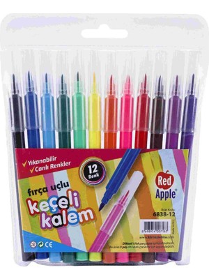 Red Apple 12'li Keçeli Kalem Seti Fırça Uçlu Canlı Renkler ile Yıkanabilir