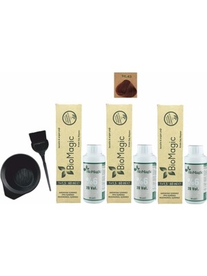 Biomagic Amonyaksız Organik Keratin+Argan Yağlı Saç Boyası 66.43 Koyu Kumral Kızıl Bakır 60 ml x 3 +90 ml Oksidan+Boyama Seti