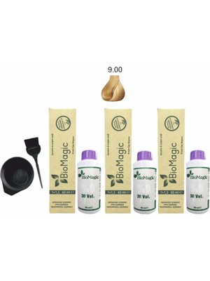 Biomagic Amonyaksız Organik Keratin+Argan Yağlı Saç Boyası 9.00 Sarı 60 ml x 3 +90 ml Oksidan+Boyama Seti