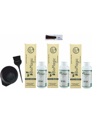 Biomagic Amonyaksız Organik Keratin+Argan Yağlı Saç Boyası 66.33 Koyu Kumral Dore 60 ml x 3 +90 ml Oksidan+Boyama Seti